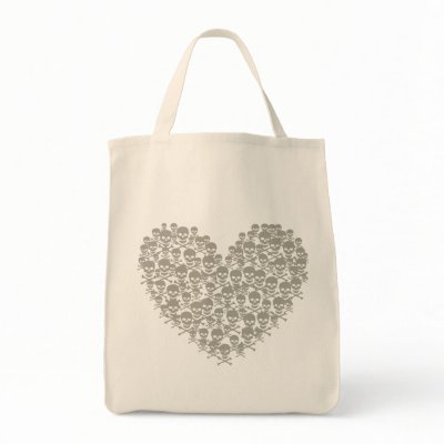 Gray Skull Heart Canvas Bag by JuJuGarden