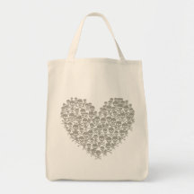 Gray Skull Heart Canvas Bag