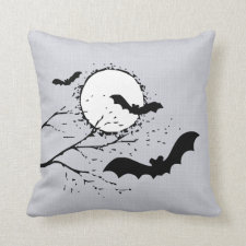 Gray Sky Bats and a Full Moon Throw Pillows