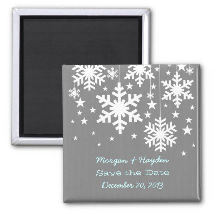 Gray Snowflakes and Stars Save the Date Magnet