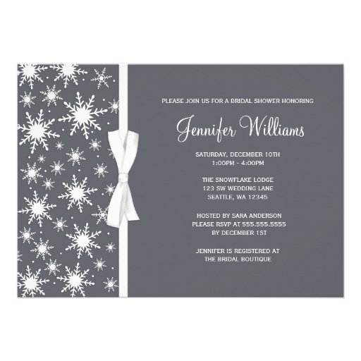 Gray Snowflakes White Bow Winter Bridal Shower Announcement