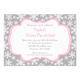 Gray Snowflakes Winter Onederland Birthday 5x7 Paper Invitation Card