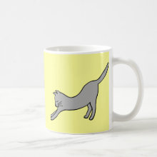 Gray Stretching Cat on Yellow Coffee Mug