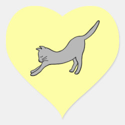 Gray Stretching Cat on Yellow Heart Stickers