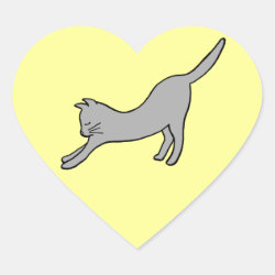 Gray Stretching Cat on Yellow Heart Stickers