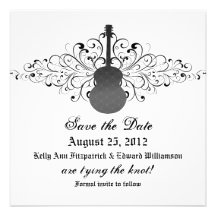 Gray Swirls Guitar Save the Date Invite
