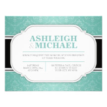 Gray & Teal Damask Wedding Invitations