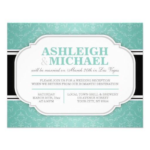 Gray & Teal Damask Wedding Reception ONLY Invites