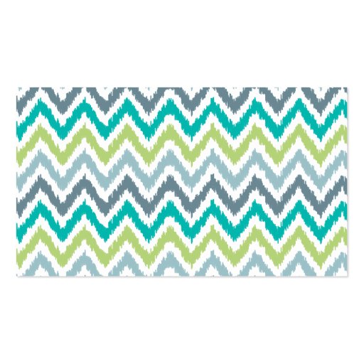 Gray Teal Green Zigzag Ikat Pattern Business Card Template (back side)