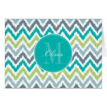 Gray Teal Green Zigzag Ikat Pattern Cards