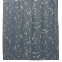 Gray themed random music notes on Shower curtain