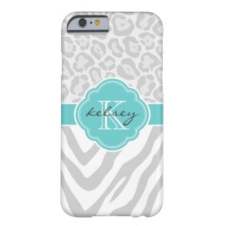 Gray & Turquoise Animal Custom Monogram iPhone 6 Case