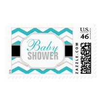 Gray & Turquoise Chevron Baby Shower Postage