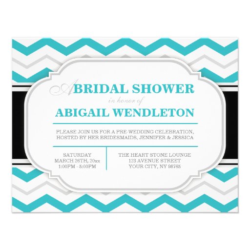 Gray & Turquoise Chevron Bridal Shower Invitations
