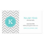 Gray & Turquoise Chevron Custom Monogram Business Card