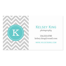 Gray & Turquoise Chevron Custom Monogram Business Card