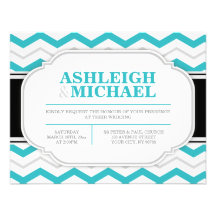 Gray & Turquoise Chevron Wedding Invitations