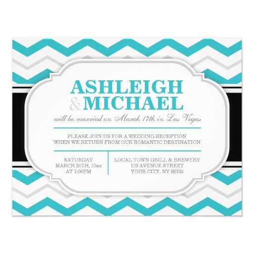 Gray & Turquoise Chevron Wedding Reception ONLY Personalized Announcement