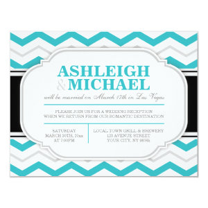 Gray & Turquoise Chevron Wedding Reception ONLY 4.25x5.5 Paper Invitation Card