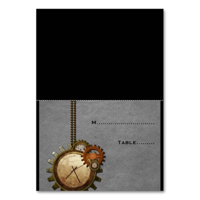 Gray Vintage Clock Wedding Place Card v2