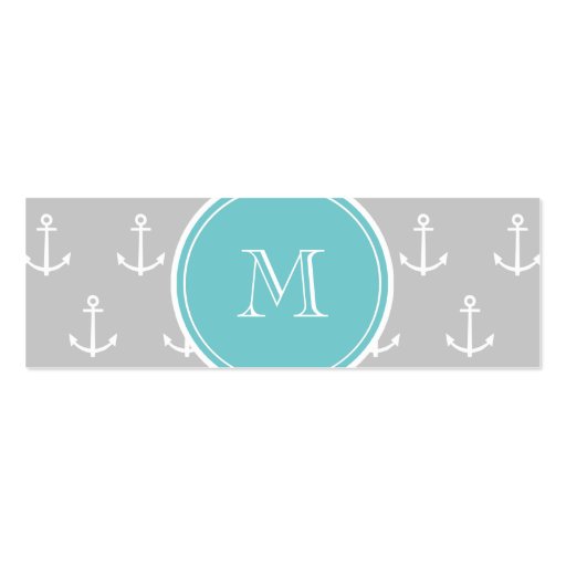 Gray White Anchors Pattern, Teal Monogram Business Card