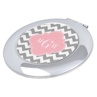 Gray White Chevron Pink Quatrefoil 3 Monogram Makeup Mirrors