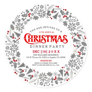 Gray & White Christmas Wreath Dinner Party Invite