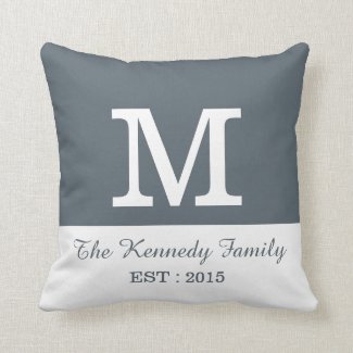 Gray White Color Block Reversible Family Monogram Throw Pillows
