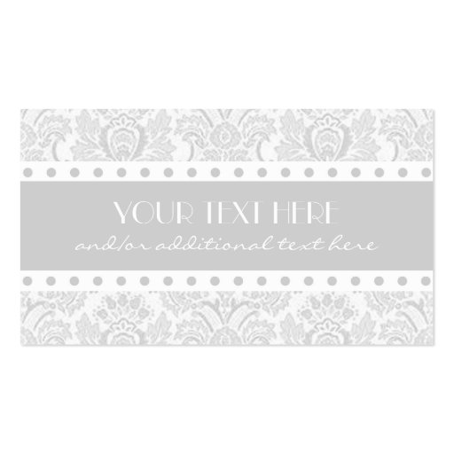 Gray & White Damask Business Card (front side)
