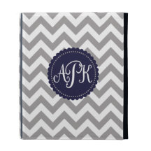 Gray White Monogram Chevron Pattern iPad Folio Cover
