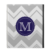 Gray White Monogram Chevron Pattern iPad Folio Cases