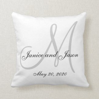 Gray White Monogram Wedding Pillows