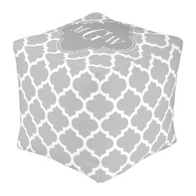 Gray White Moroccan #5 Dk Gray 3 Initial Monogram Cube Pouf