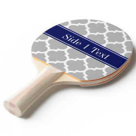 Gray White Moroccan #5 Navy Blue Name Monogram Ping Pong Paddle