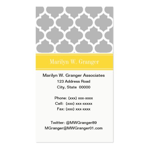 Gray White Moroccan #5 Pineapple Name Monogram Business Card Template (front side)