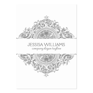 Gray & White Ornate Floral Ornament Design Large Business Cards (Pack Of 100)