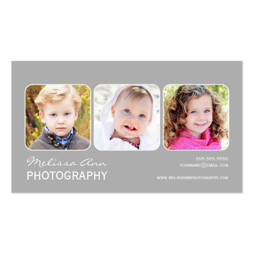 Gray White Portrait Photographer Business Card (front side)