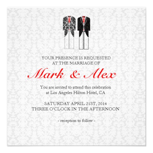Gray White & Red Same-Sex Couples Wedding Invite