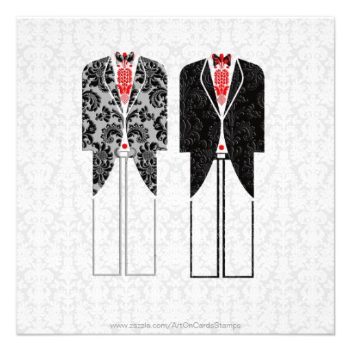 Gray White & Red Same-Sex Couples Wedding Invite