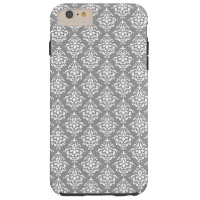 Gray White Vintage Damask Pattern 1 Tough iPhone 6 Plus Case