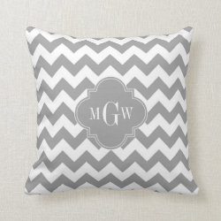 Gray Wht Chevron Gray Quatrefoil 3 Monogram Throw Pillows
