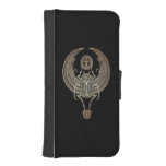 Gray Winged Egyptian Scarab Beetle with Ankh Black Phone Wallets