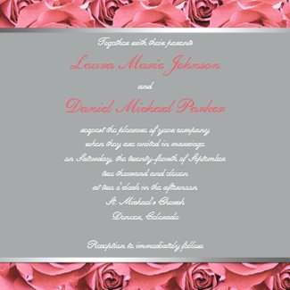 Gray with Coral Pink Roses Monogrammed Invitation zazzle_invitation