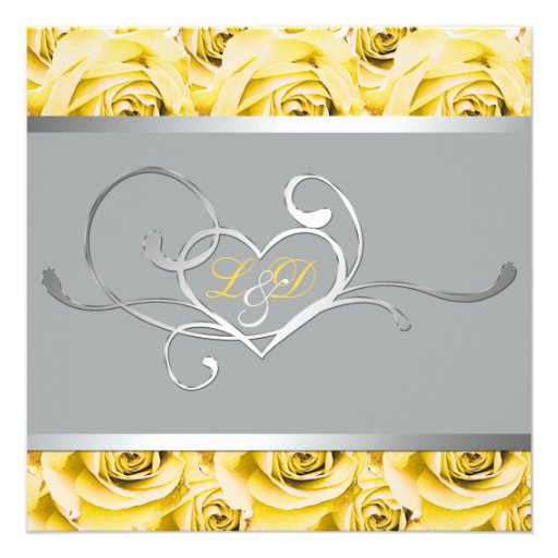 Gray with Yellow Roses Monogrammed Invitation