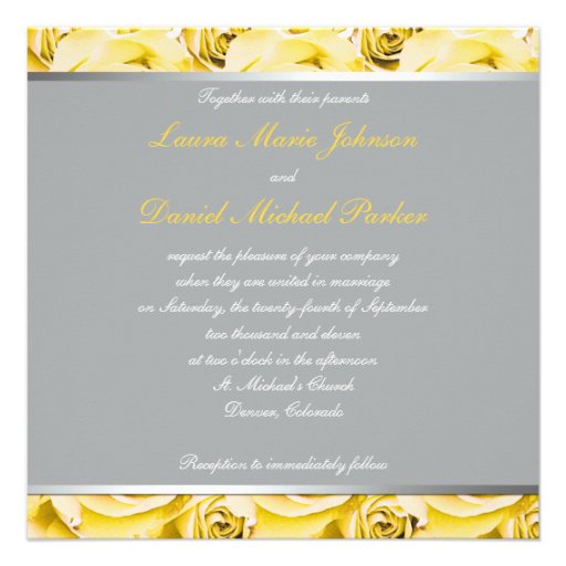Gray with Yellow Roses Monogrammed Invitation