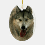 Gray Wolf Ceramic Tree Ornament