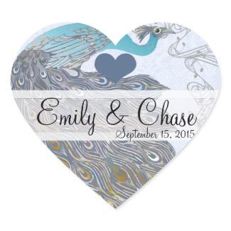 Grey Yellow Aqua Peacock Feathers Wedding Sticker sticker