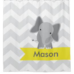 Gray Yellow Chevron Elephant Kids Personalized