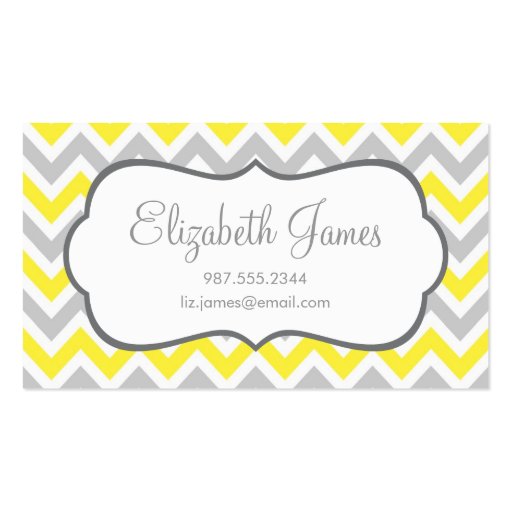 Gray & Yellow Colorful Chevron Stripes Business Card (front side)