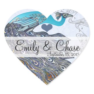 Grey Yellow Coral Aqua Peacock Feathers Wedding sticker